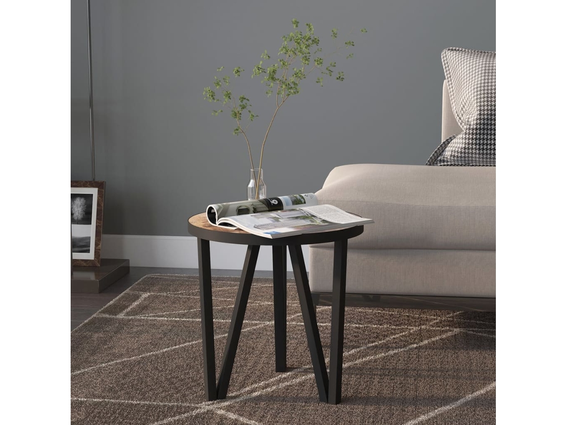 Mesita De Centro Mdf Negro Y Amarillo Ø35 Cm