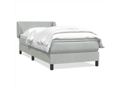 Cama Box Spring Con Colchón Terciopelo Gris Claro 80x210 Cm