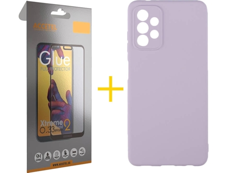 Kit Funda + Protector de Pantalla Samsung A32 5G ACCETEL Cristal Templado 4959 Morado