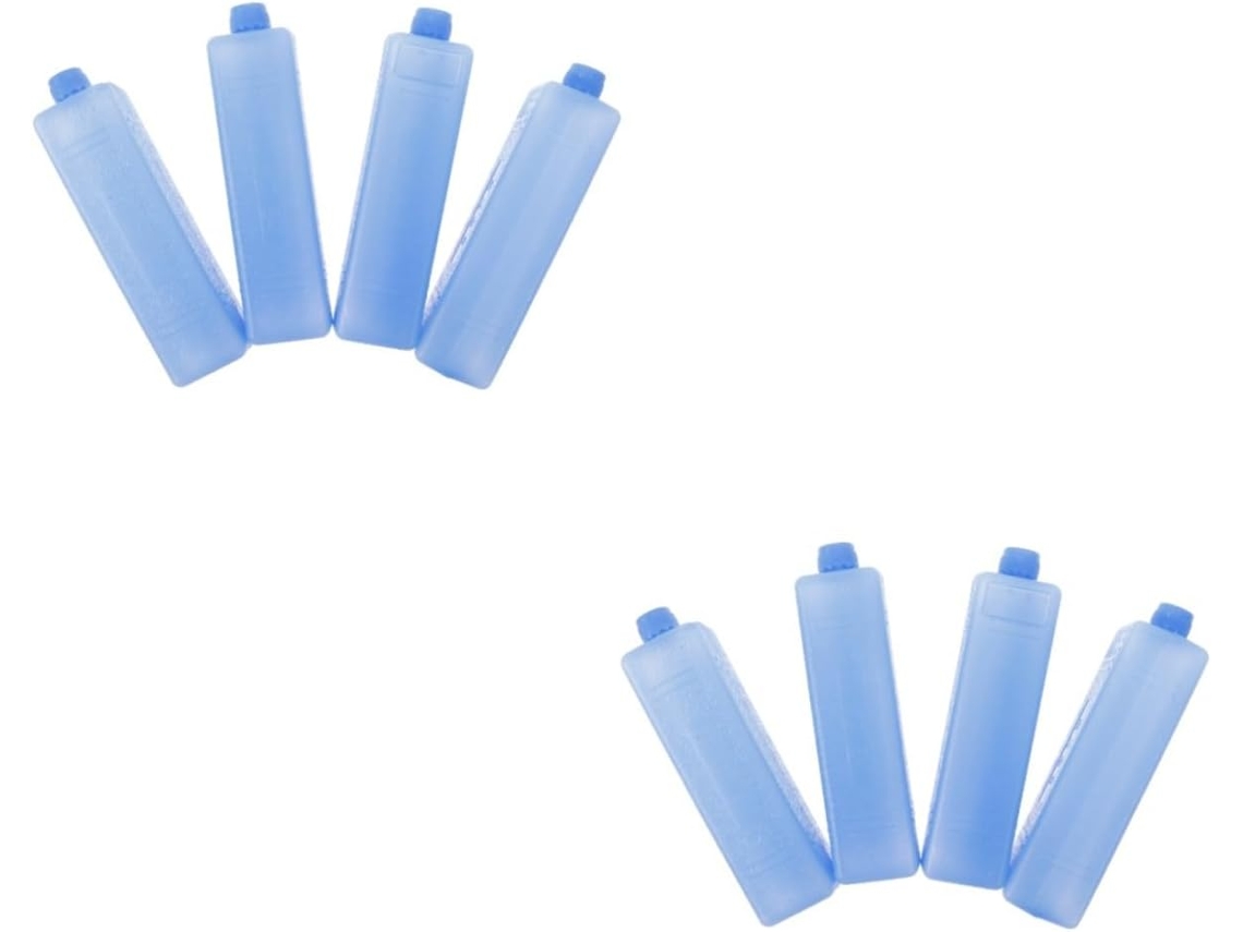 Bolsas de hielo reutilizables y aislantes para aires acondicionados portátiles, en color azul.