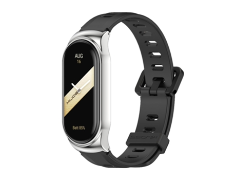 Correa de reloj inteligente para Xiaomi Mi Band 8 Mijobs CS Correa de reloj de silicona con orificio plano (negro plateado)