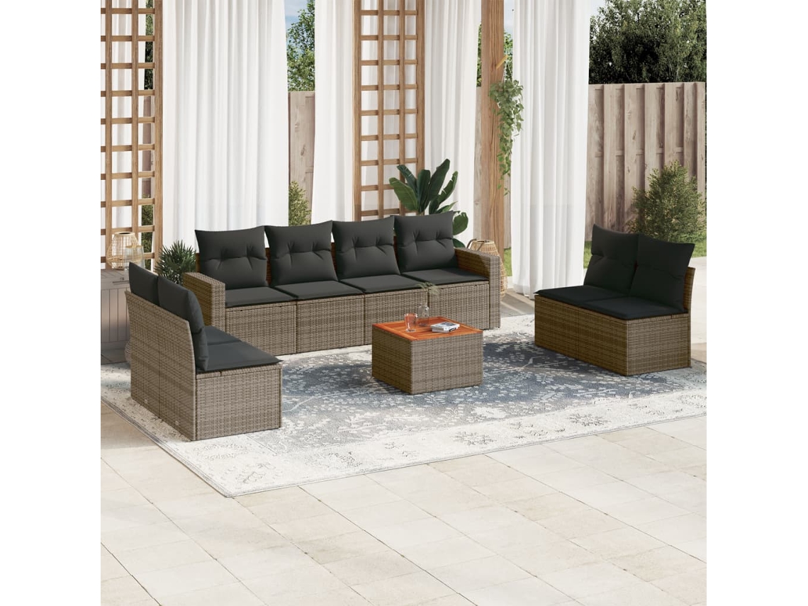 Conjunto de sofá de jardín de 9 piezas con cojines de mimbre gris de DKD Home Decor