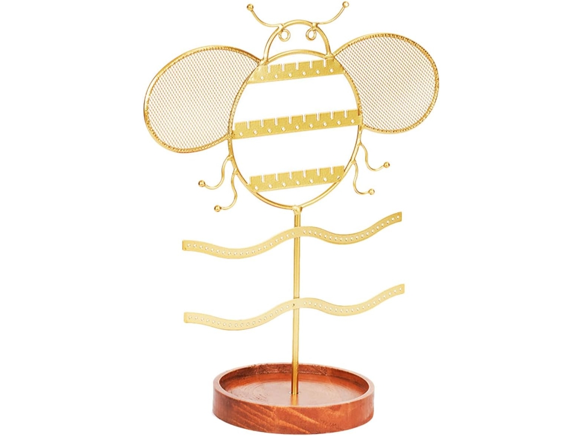 Soporte para joyas de hierro forjado con bandeja de madera, organizador de pendientes multifuncional SFUSHOS