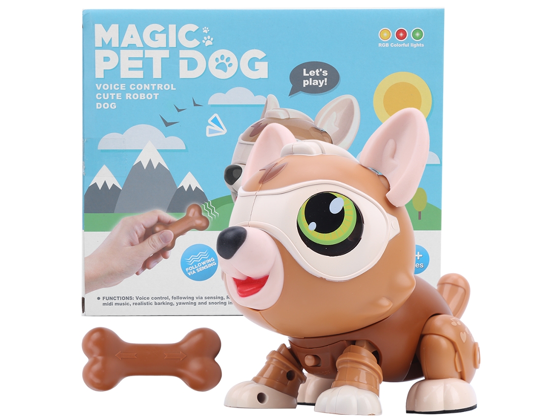 Perro Robot De Juguete Con Control Por Voz, Sensor Inteligente, Multifuncional, Marrón.