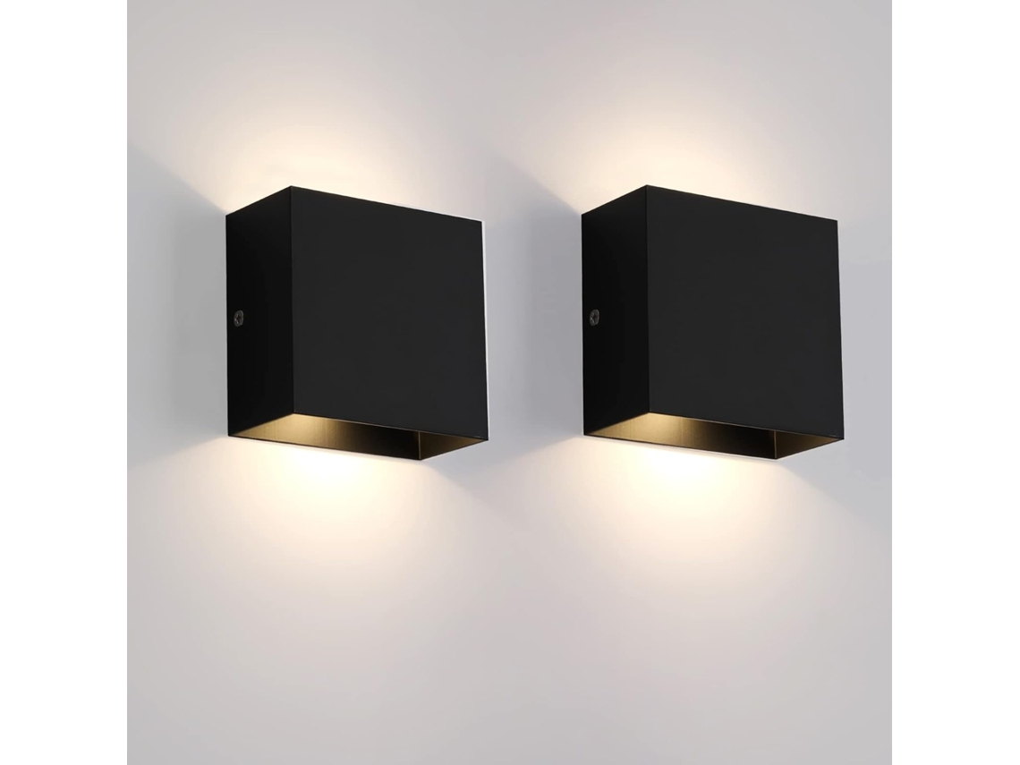 Aplique de parede LED 12W 3000K, 2 unidades, luz quente, preto ZYBLSSBB