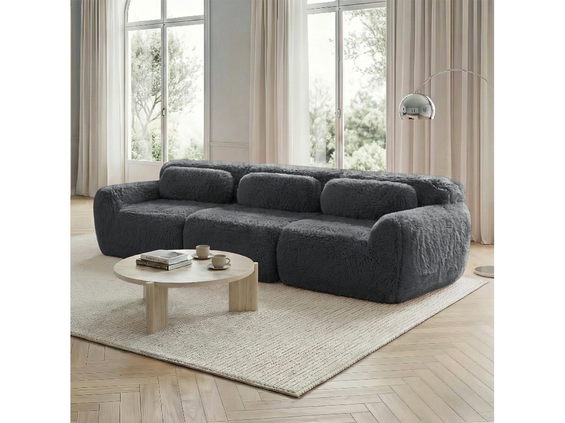 Sofá Modular Profundo 3 Plazas - Plush Premium, Sin Montaje, Antideslizante - Gris