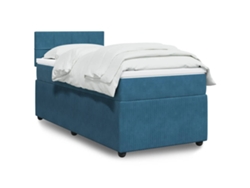 Cama Box Spring Con Colchón Terciopelo Azul 100x200 Cm