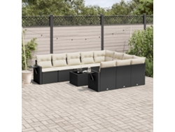 Conjunto de sofá de jardín de 11 piezas con cojines de mimbre sintético negro de DKD Home Decor