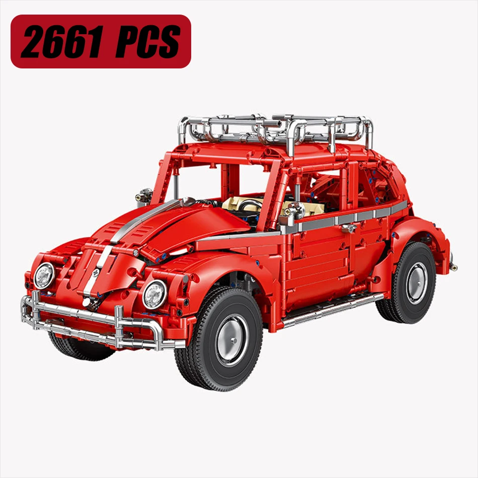 (2661 Piezas) Escala 1:10 City - Red Beetle Roadster Model Blocks - Ensamblaje De Vehículos Vintage