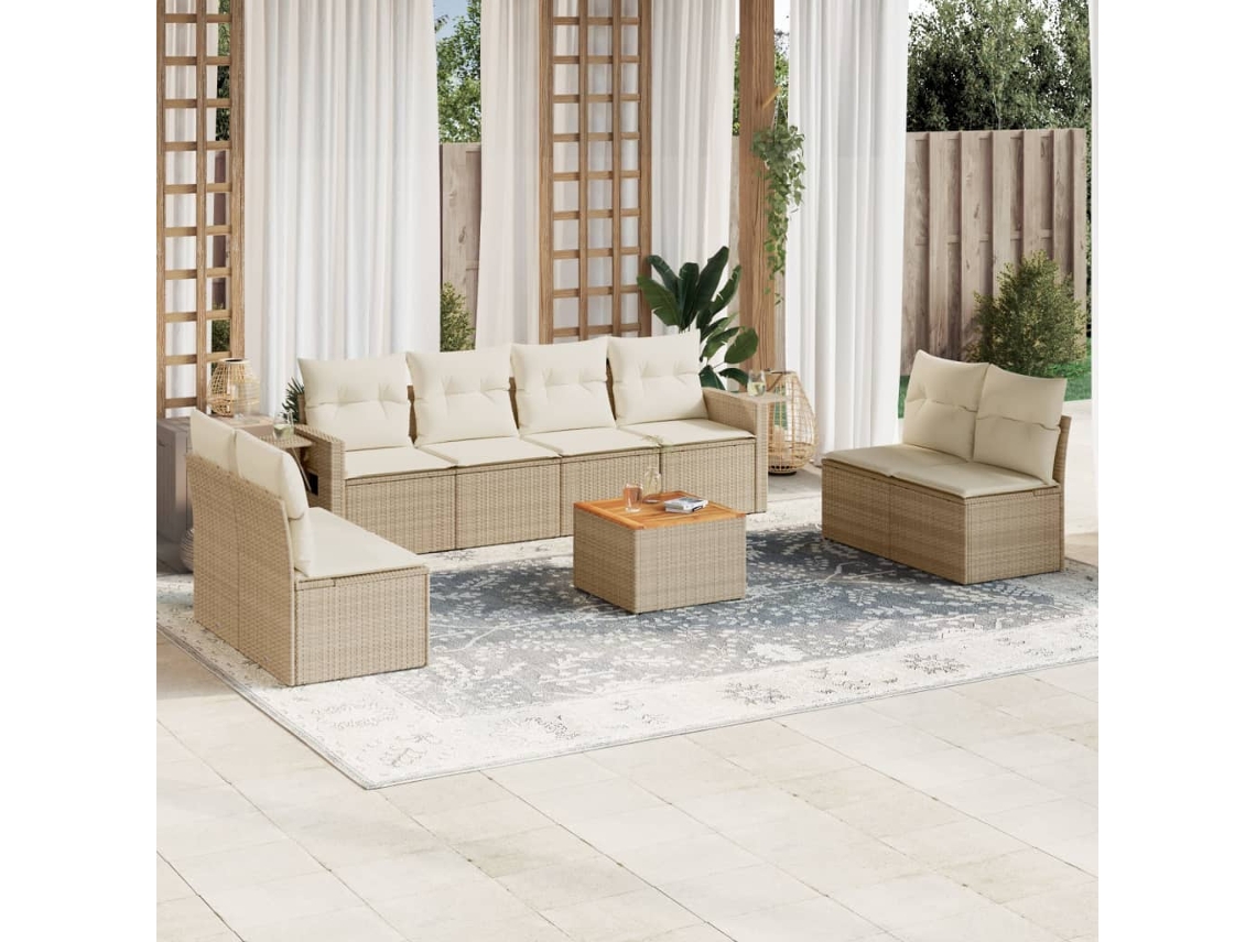 Conjunto de 9 sofás de jardín con cojines de mimbre beige de Dkd Home Decor