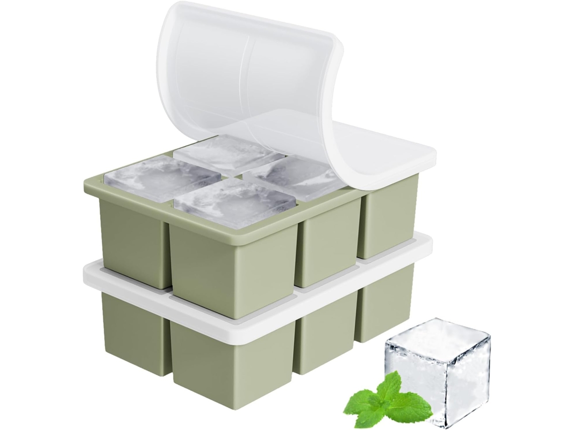 2 Moldes Hielo Silicone Con Tapas Cubos 5cm, Para Cocteles Whisky, Verde