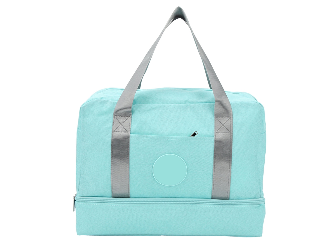 Bolsa de gimnasio ligera e impermeable con compartimentos para ropa seca y mojada, color azul lago.