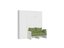 Cama Plegable Kentaro De 120 Cm Tamaño Queen Con Sofá Y Columna En Fresno Blanco Y Verde