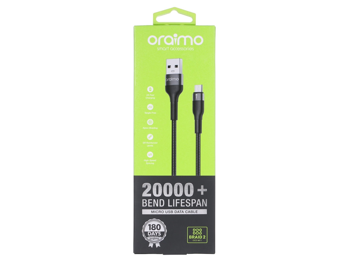Cabo De Dados De Carregamento Rápido Micro-usb Oraimo Ocd-m71 Braid 2 1m 5v2a