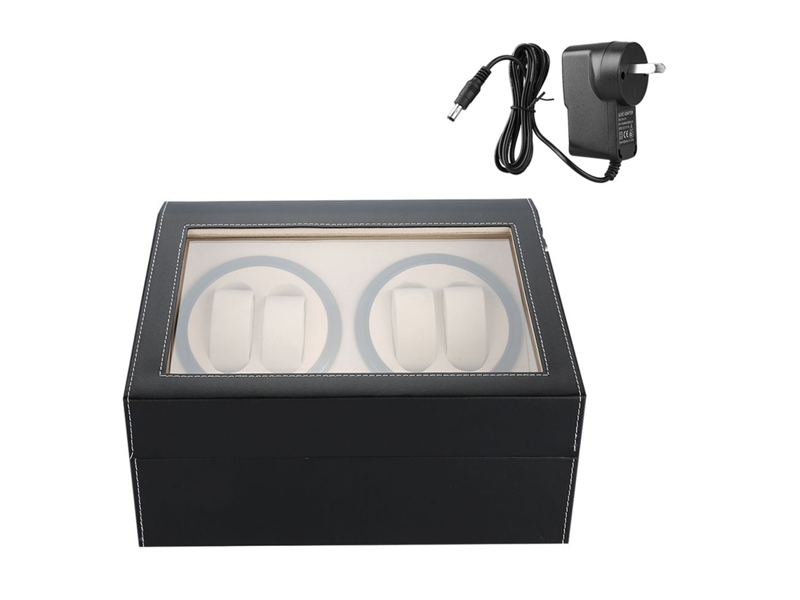 Enrollador De Relojes Para 4 Relojes Automáticos Caja De Almacenamiento 6 Espacios Motor Silencioso Negro