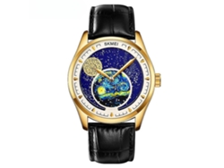 Reloj de pulsera analógico de cuarzo resistente al agua para hombre con correa de cuero dorada