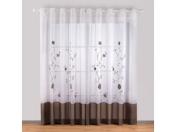 2026-3607-cortina Transparente Con Bordado Floral Ojal 1 Panel 140x260cm Marrón Para Dormitorio Cocina Salón 140x260cm Marrón