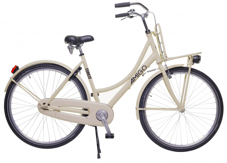 Amigo Forest Bicicleta ciudad 28 pulgadas para mujeres con vbrake freno retroceso portaequipajes delantero iluminación y beige no