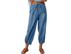 2026-pantalones Harem De Linaza Sueltos Para Mujer Con Bolsillos Verano Xl Azul