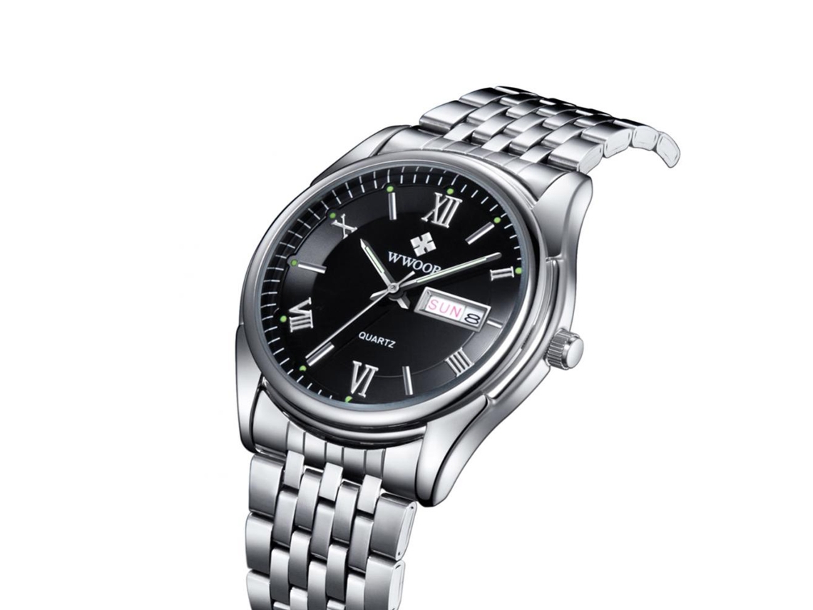 Reloj De Pulsera Para Hombre Acero Inoxidable Luminoso Impermeable Cuarzo (dial Negro)