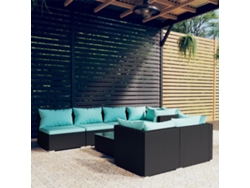 Conjunto de jardín de 8 piezas con cojines, mimbre sintético negro, DKD Home Decor