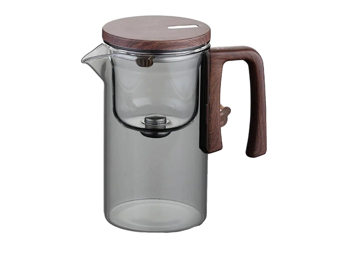 Hervidor de vidrio, capacidad de 720 ml, infusor de té con mango de madera, 720 ml, gris claro, OEM