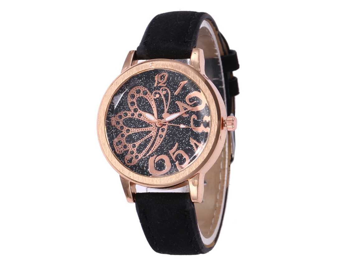 Reloj De Pulsera Unisex De Moda Con Correa De Cuero Y Movimiento De Cuarzo Negro.
