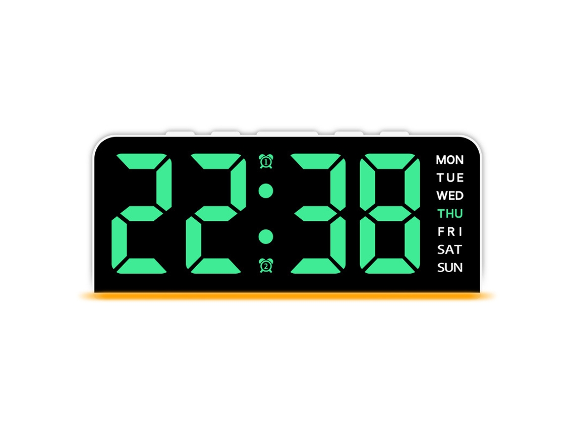 Reloj digital LED Yuysan con luz ambiental, fecha, función de repetición, reloj de mesa, despertador digital multifuncional Gh9001, carcasa blanca, luz verde