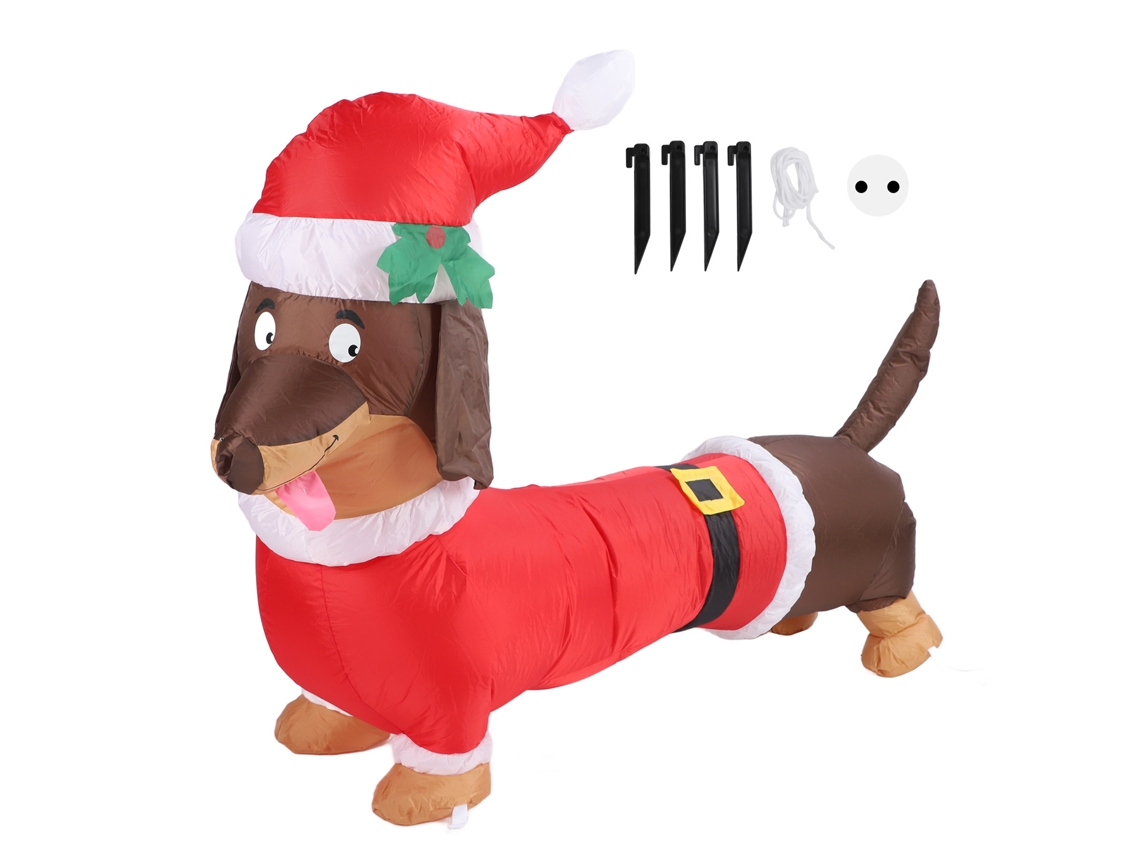 Perro salchicha inflable iluminado, adorno navideño