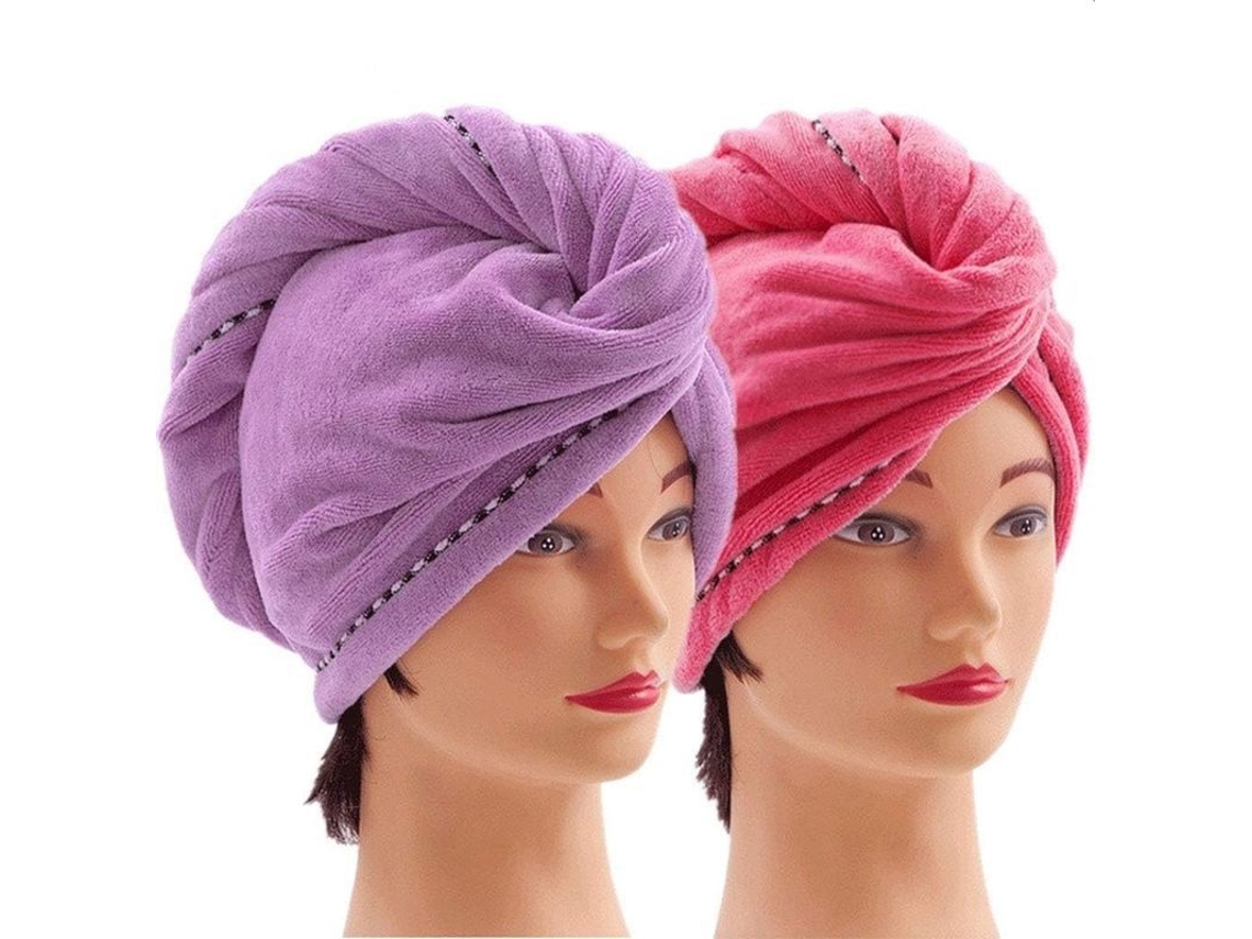Toallas Para El Cabello Para Mujer paquete De 2 Turbante Antiencrespamiento De Secado Rápido Con Botón Para Cabello Largo, Grueso Y Corto
