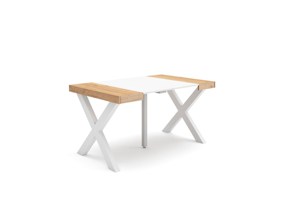 Mesa Consola extensible 140 Para 6 comensales Patas madera maciza Roble y blanco SKRAUT HOME