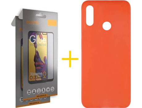 Kit Funda + 2 Protectores de Pantalla Huawei Y6 2019 ACCETEL Liso Rojo