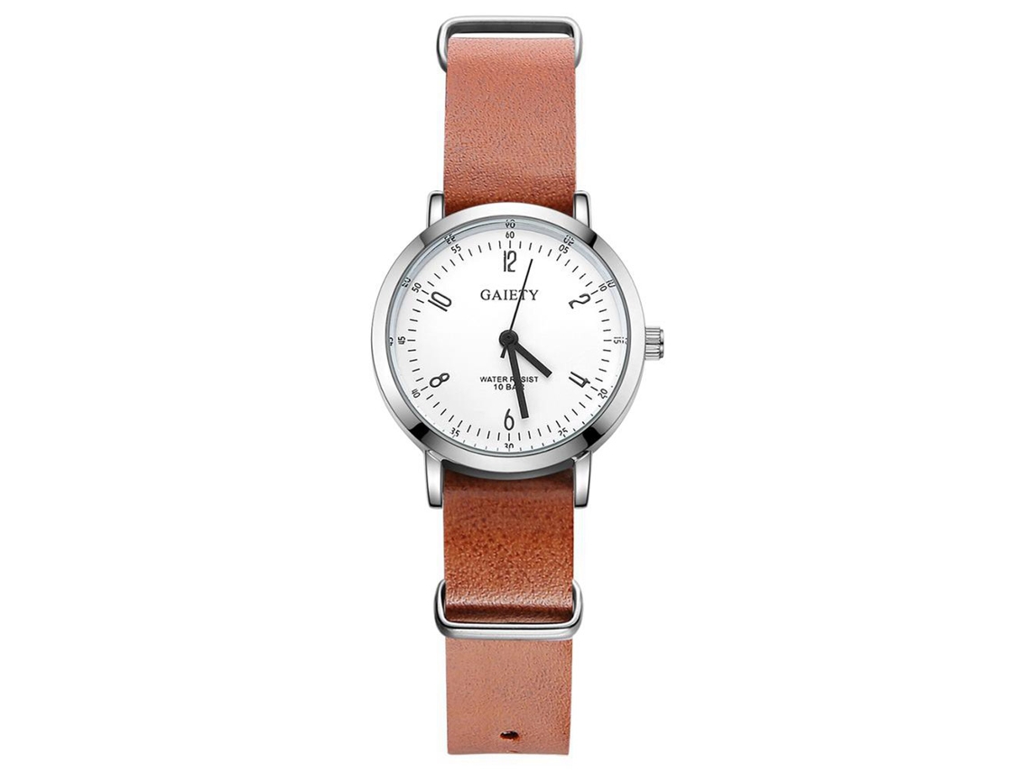 Reloj De Pulsera Para Hombre De Acero Redondo Analógico De Cuarzo Con Correa Pu Marrón
