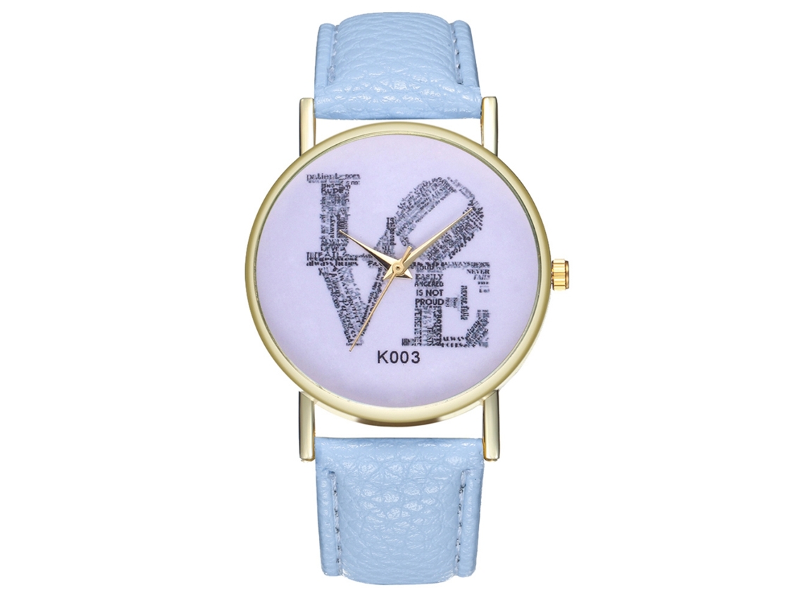 Reloj De Pareja Moda Love Hombre Mujer Cuarzo Correa De Cuero Azul Claro