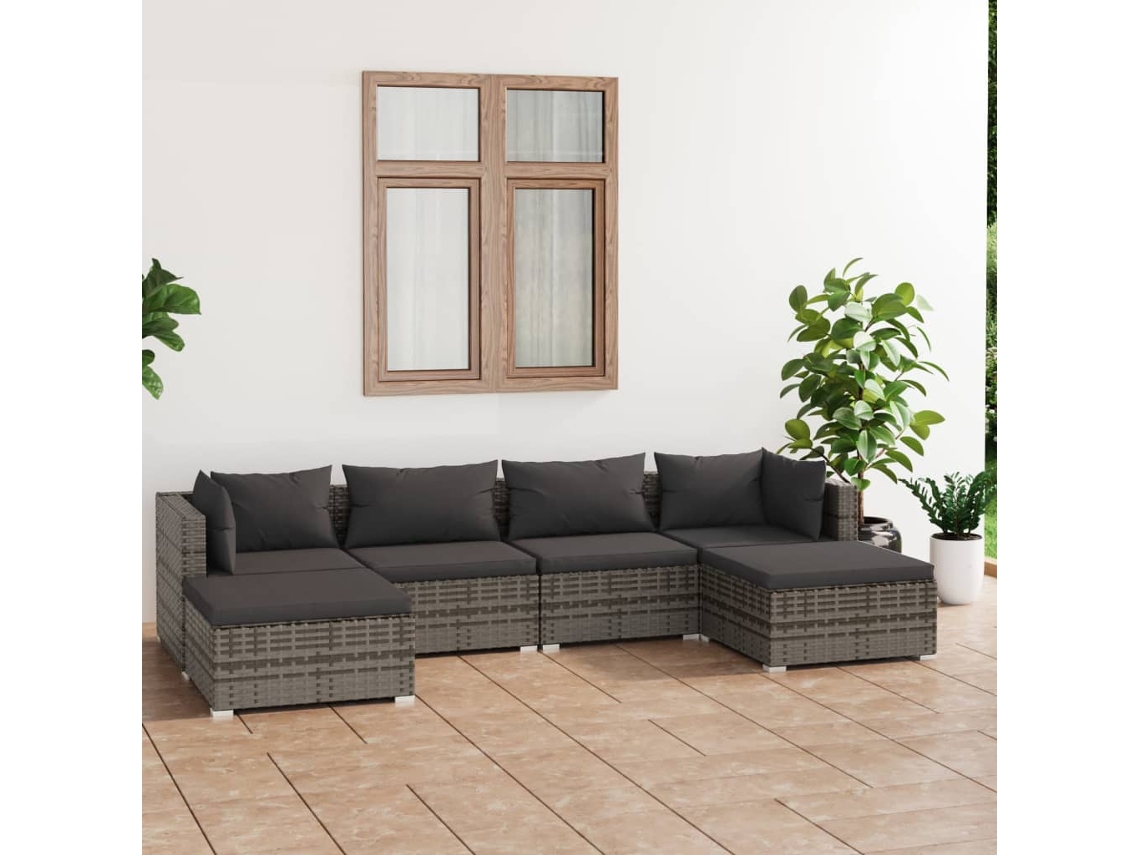 Conjunto de jardín de 6 piezas con cojines de mimbre gris de DKD Home Decor
