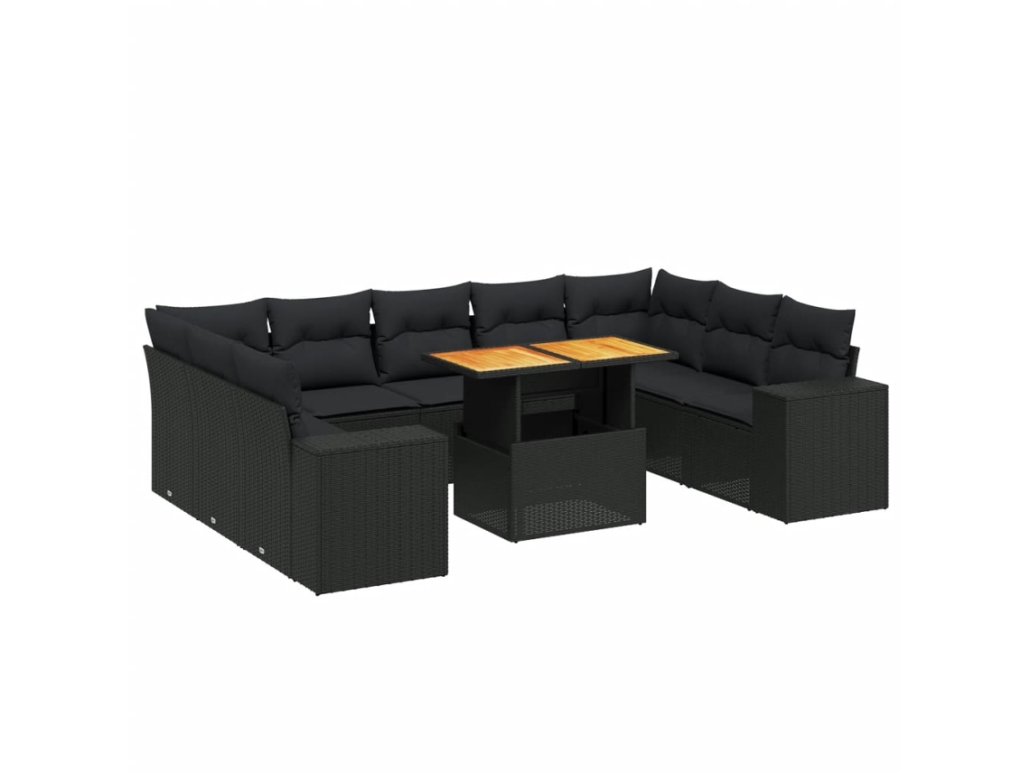 Conjunto 10 de sofás de jardín VIDAXL cojines ratán sintético negro
