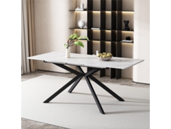 Mesa de comedor extensible, mesa de comedor extensible automática, 150/180 x 70 x 76 cm, diseño de patas cruzadas, textura de mármol.