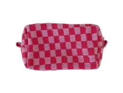 2026-bolsa De Maquillaje De Tela Tejida A Cuadros Rosa Portátil Con Bolsillo Para Teléfono Y Cierre Zipper Ideal Para Viajes Y Ocasiones Diarias