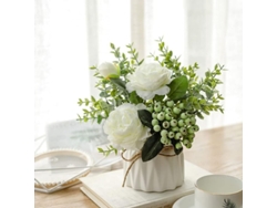 Rosas Blancas Artificiales Con Jarrones De Cerámica Para Decoración De Bodas Y Del Hogar.