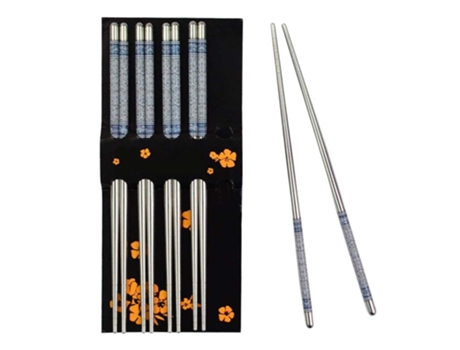 Juego de vajilla de palillos chinos antideslizantes de acero inoxidable con diseño de porcelana azul y blanca de 5 pares