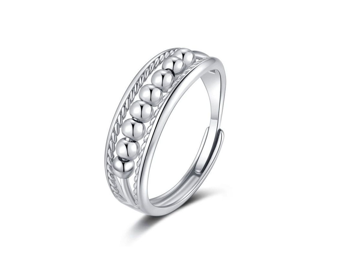 Anillo Antiestrés De Plata Esterlina Ajustable Con Perlas Para Adultos Alivio De Ansiedad