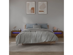 Mesas Cabeceira LOVELY HOME Mesinha com Leds 2 Pcs 60X35X40 Cm Carvalho Fumado