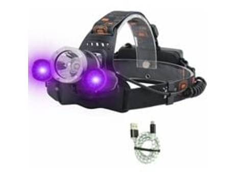 1 Linterna Frontal 3000 Luz Ultravioleta Cable USB 2 Baterías 1500mAh con Placa TUSERXLN