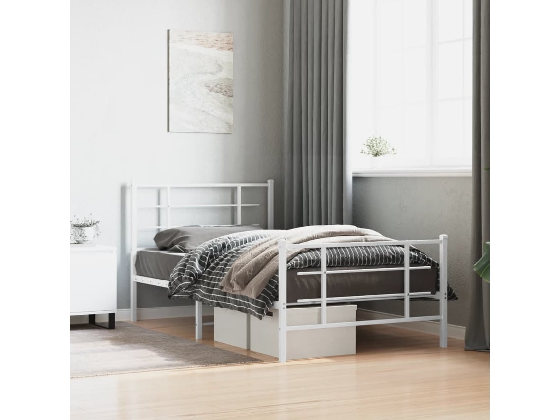 Estructura Cama Sin Colchón Con Estribo Metal Blanco 100x200 Cm