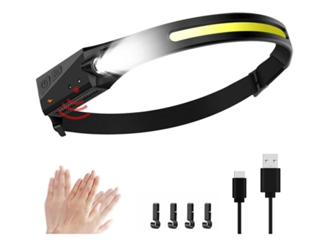 Linterna frontal LED recargable súper brillante, YIZHOOD Lantern-0128 5 modos de iluminación y foco, sensor de movimiento (negro) YIZHOOD