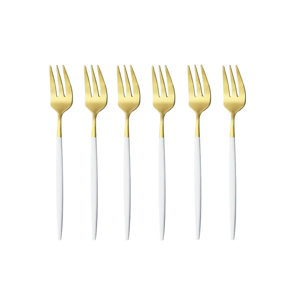 Conjunto de 6 Garfos para Frutas em Aço Inoxidável Fosco, Conjunto de Talheres Mini Dourados MDUG (platina)