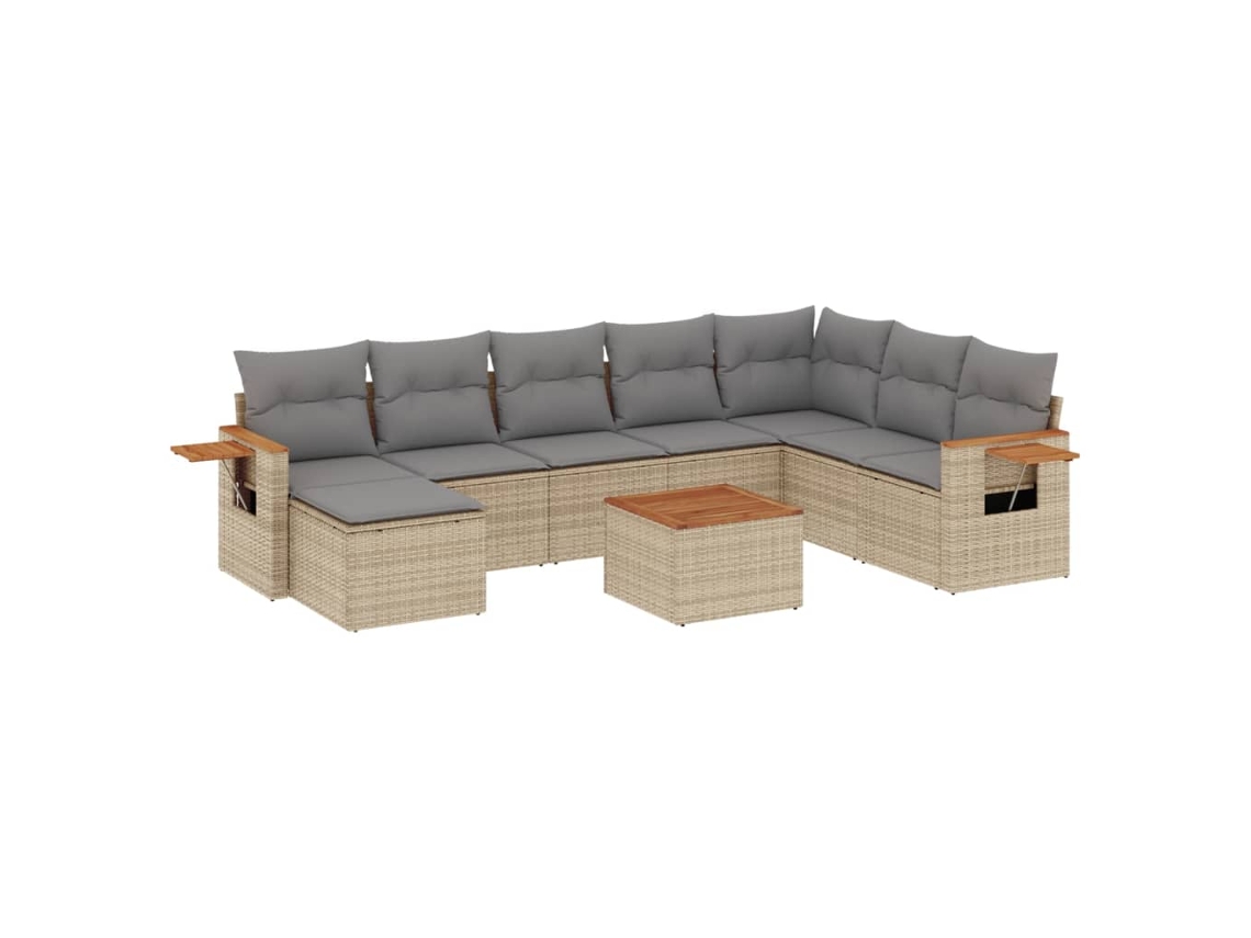 Conjunto 9 de sofás de jardín VIDAXL con cojines ratán sintético beige