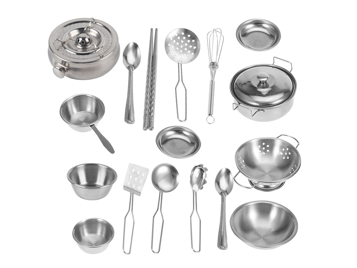 Walshlxq-18 Piezas Juguetes De Cocina Acero Inoxidable Set De Utensilios Y Ollas Para Niños Y Niñas Regalo