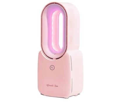 Ventilador de mesa 11 ventiladores portátiles pequeños sin aspas de 8 pulgadas soplan aire frío con luz LED de 4 velocidades 5 colores rosa BISBISO...