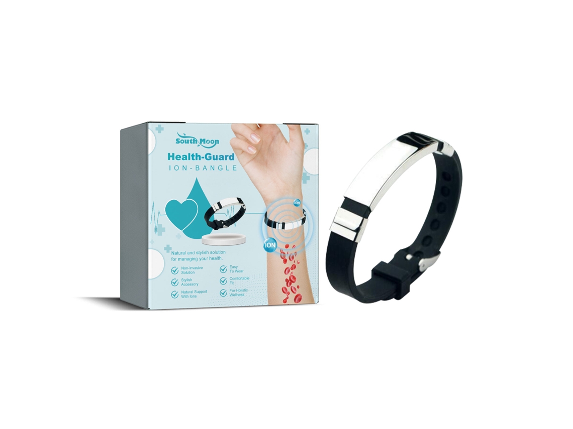 Pulsera iónica con diseño moderno y tecnología avanzada para uso diario.